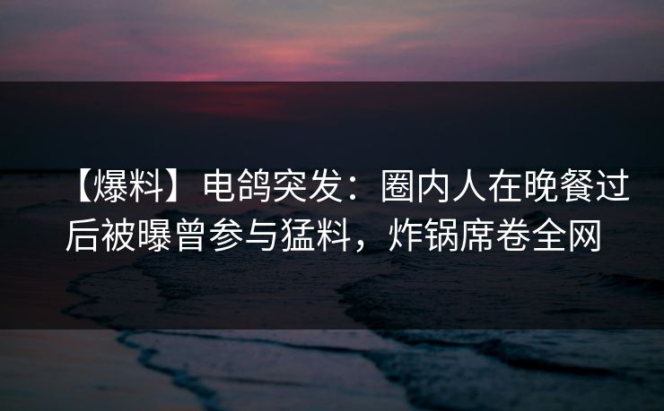 【爆料】电鸽突发：圈内人在晚餐过后被曝曾参与猛料，炸锅席卷全网