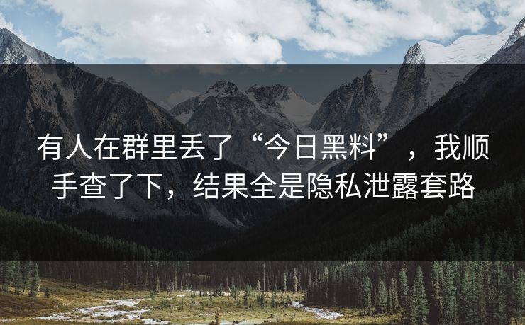 有人在群里丢了“今日黑料”，我顺手查了下，结果全是隐私泄露套路